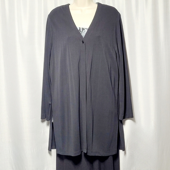 VTG JoSEPHINE CHAUS Black V-neck Long Sleeve Silky Cardigan (XL) - Picture 1 of 10